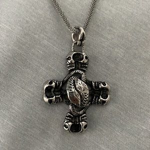 Stainless steel men’s  skull, snake, cross religious or- biker necklace